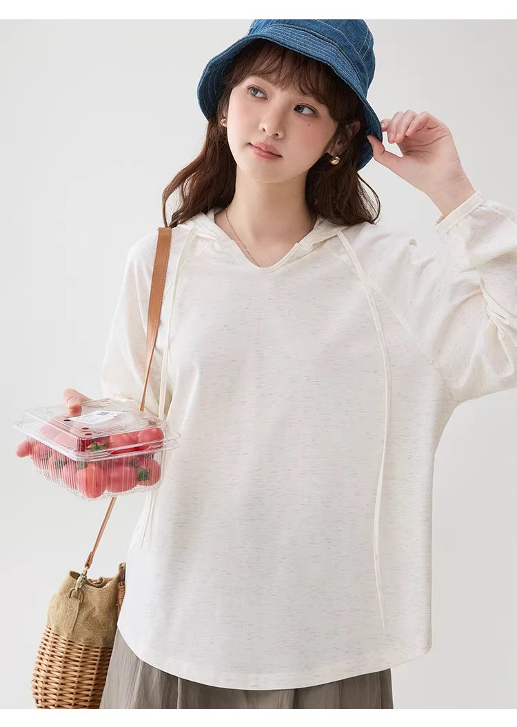 彩織小v領連帽插肩袖T恤女春季新款減齡寬鬆上衣,彩織小v領連帽插肩袖T恤女春季新款減齡寬鬆上衣,HBFS1035,彩織小v領連帽插肩袖T恤女春季新款減齡寬鬆上衣,V領連帽,寬鬆舒適
