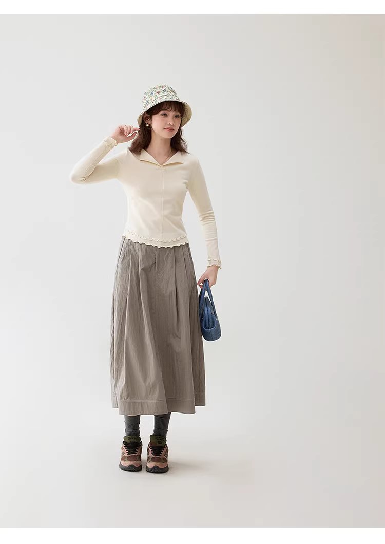 波浪邊弧擺翻v領針織衫女春季新款修身內搭上衣,波浪邊弧擺翻v領針織衫女春季新款修身內搭上衣,HBFS1048,波浪邊弧擺翻v領針織衫女春季新款修身內搭上衣,V型翻領,修身顯瘦