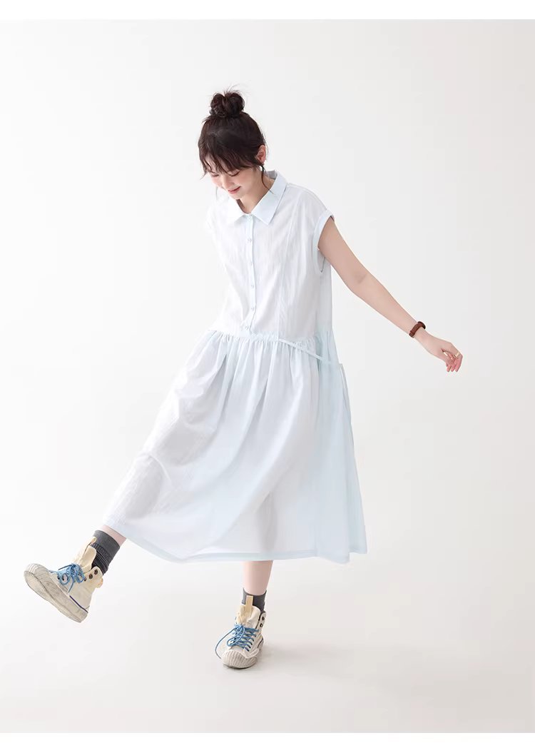 純色繫帶收腰大擺洋裝女26夏季新款polo領長裙,純色繫帶收腰大擺洋裝女26夏季新款polo領長裙,HBFS7017,純色繫帶收腰大擺洋裝女26夏季新款polo領長裙,襯衫洋裝,天絲混棉