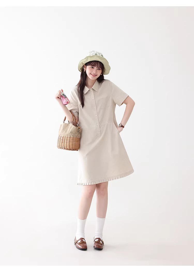 日系polo領花邊洋裝女26夏季新款a字襯衫短裙,日系polo領花邊洋裝女26夏季新款a字襯衫短裙,HBFS7018,日系polo領花邊洋裝女26夏季新款a字襯衫短裙,翻領排扣,天絲混棉