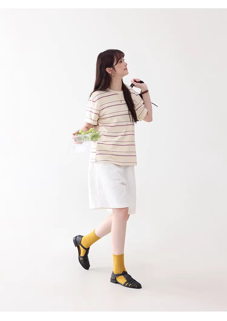 多巴胺撞色條紋落肩短袖T恤女夏季新款甜美圓領上衣,多巴胺撞色條紋落肩短袖T恤女夏季新款甜美圓領上衣,HBFS1050,多巴胺撞色條紋落肩短袖T恤女夏季新款甜美圓領上衣,撞色橫紋,舒適面料