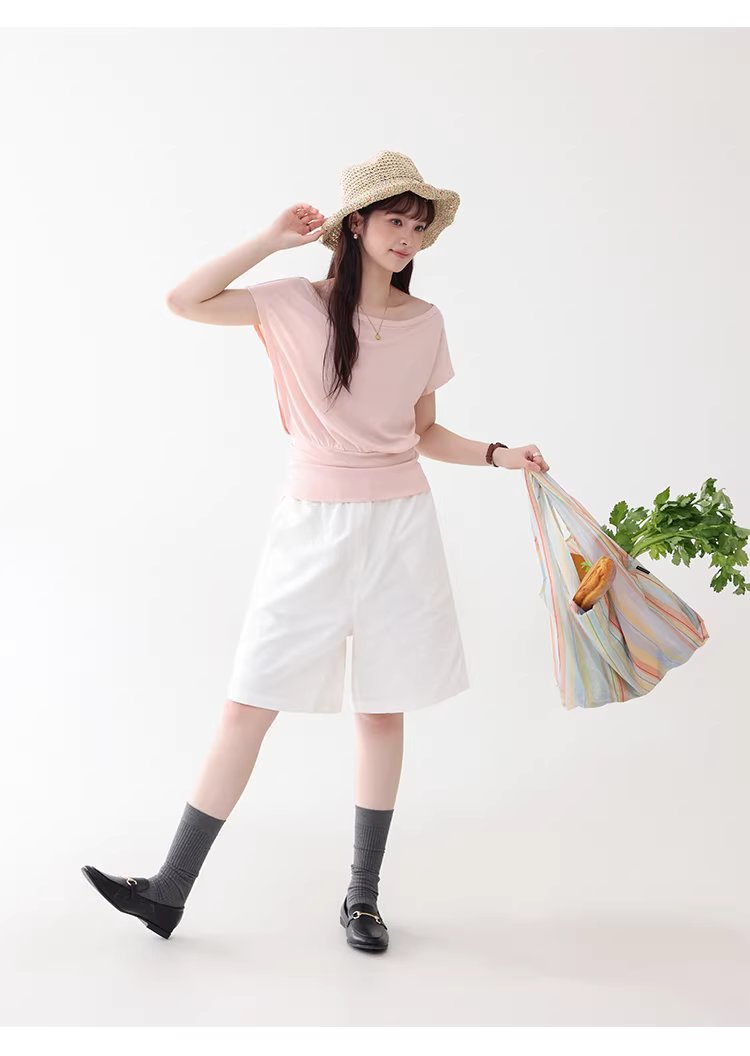 一字領收腰顯瘦寬鬆T恤女夏季新款粉紅短袖上衣,一字領收腰顯瘦寬鬆T恤女夏季新款粉紅短袖上衣,HBFS1052,一字領收腰顯瘦寬鬆T恤女夏季新款粉紅短袖上衣,青春休閒,天絲混棉