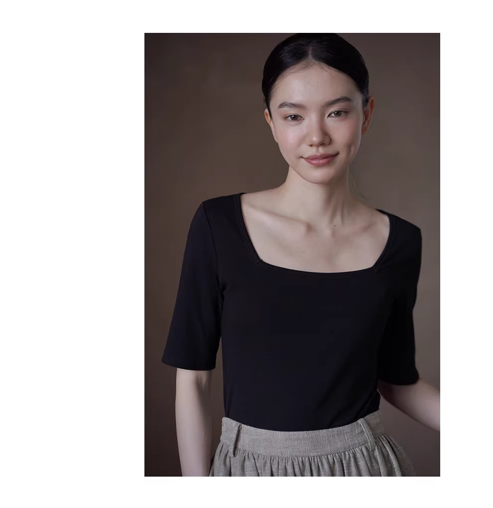 天鵝湖優雅氣質上衣方領中袖通勤顯瘦不挑人彈性修身T恤,天鵝湖優雅氣質上衣方領中袖通勤顯瘦不挑人彈性修身T恤,HBFS1070,天鵝湖優雅氣質上衣方領中袖通勤顯瘦不挑人彈性修身T恤,方領設計,修身顯瘦