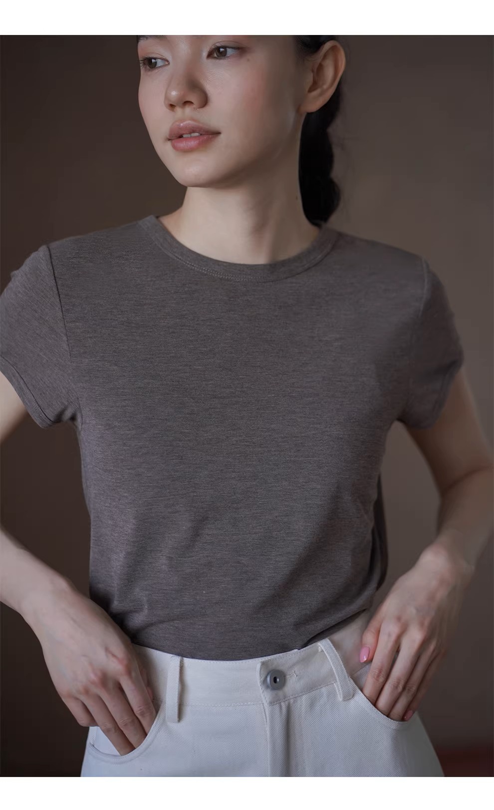 進階基本款T恤修身剪裁彈性顯瘦圓領短袖百搭通勤上衣女,進階基本款T恤修身剪裁彈性顯瘦圓領短袖百搭通勤上衣女,HBFS1080,進階基本款T恤修身剪裁彈性顯瘦圓領短袖百搭通勤上衣女,彈性面料,版型修飾