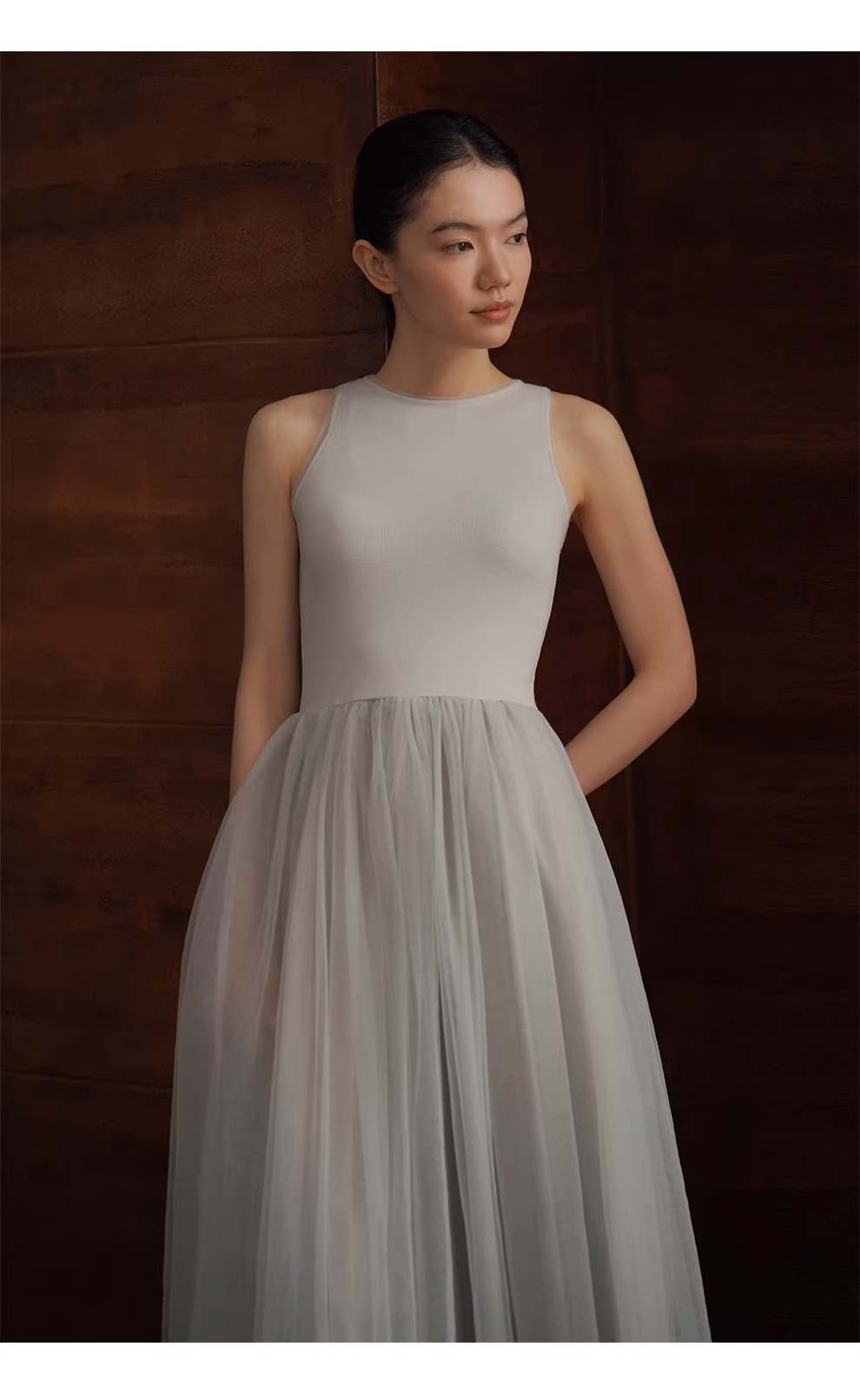 浪漫仲夏夜朦朧夢幻網紗大裙擺拼接彈性無袖圓領洋裝,浪漫仲夏夜朦朧夢幻網紗大裙擺拼接彈性無袖圓領洋裝,HBFS7029,浪漫仲夏夜朦朧夢幻網紗大裙擺拼接彈性無袖圓領洋裝,溫柔仙氣,上貼下寬