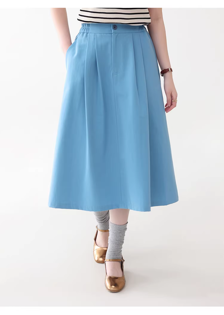 藍色側邊收腰口袋半身裙女夏新款壓褶中長裙傘裙,藍色側邊收腰口袋半身裙女夏新款壓褶中長裙傘裙,HBFS2016,藍色側邊收腰口袋半身裙女夏新款壓褶中長裙傘裙,高腰壓摺,傘狀長裙