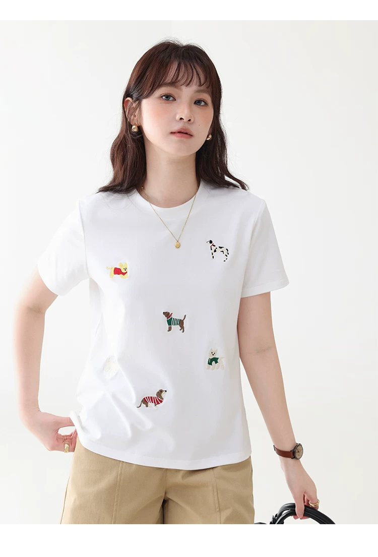 可愛小狗刺繡白色短袖T恤女26夏季新款時尚減齡上衣,可愛小狗刺繡白色短袖T恤女26夏季新款時尚減齡上衣,HBFS1099,可愛小狗刺繡白色短袖T恤女26夏季新款時尚減齡上衣,小狗刺繡,舒適面料