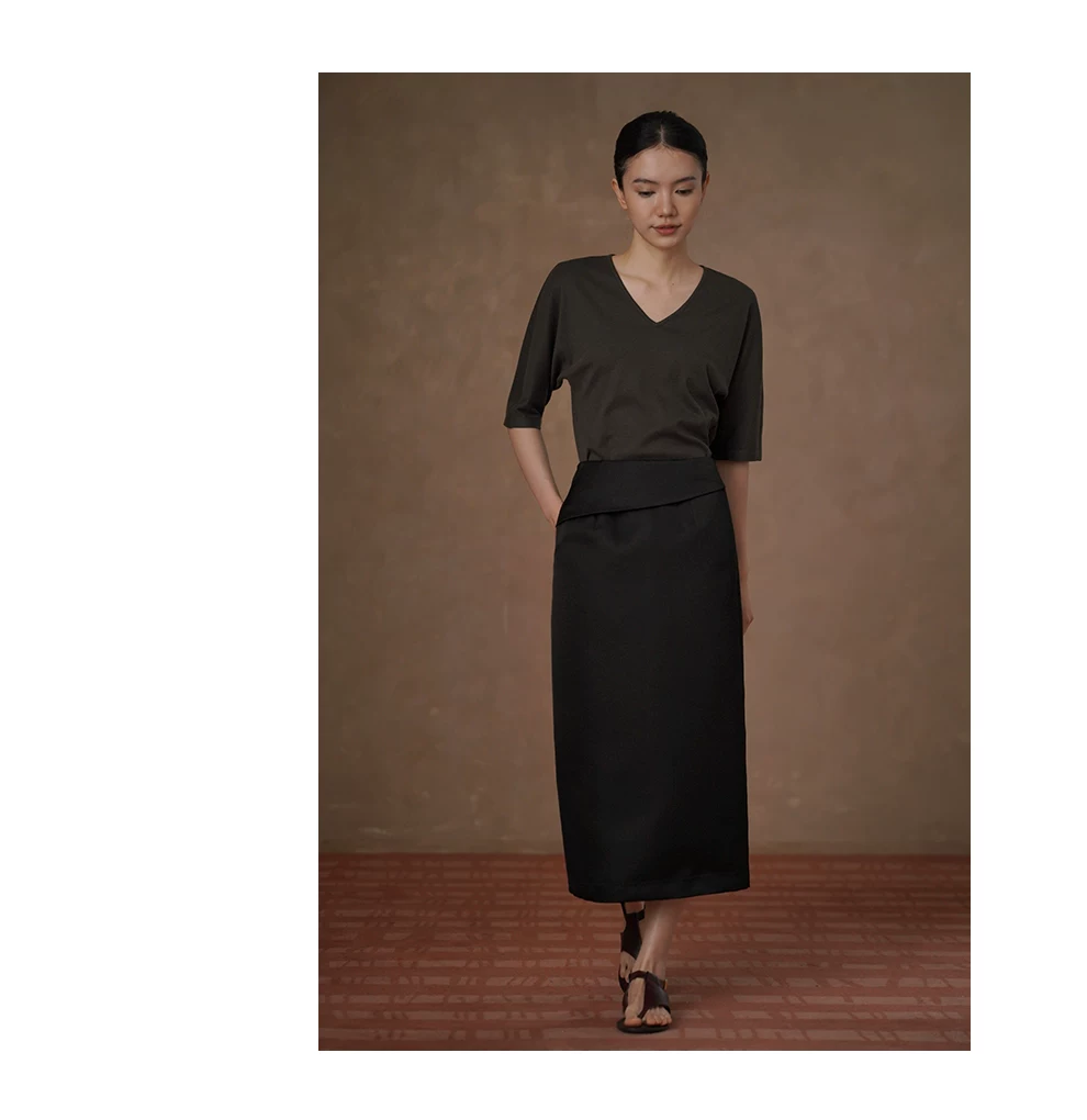 摩登高智優雅半身裙品質緞面寬翻邊高腰顯瘦通勤裙女,摩登高智優雅半身裙品質緞面寬翻邊高腰顯瘦通勤裙女,HBFS2021,摩登高智優雅半身裙品質緞面寬翻邊高腰顯瘦通勤裙女,高腰直筒,翻邊遮肉