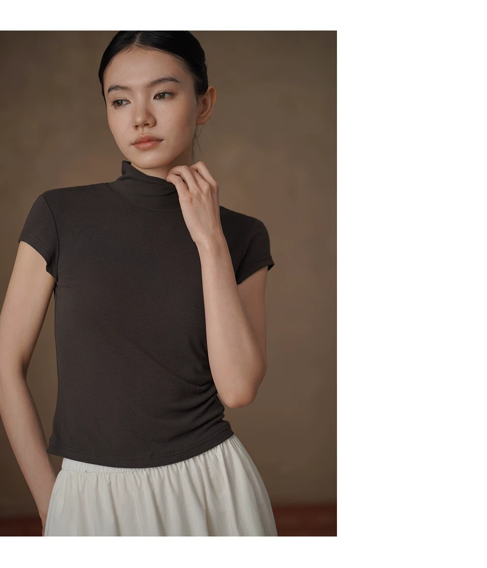 氣質加倍後領紐扣半高領合身顯瘦短袖彈性T恤通勤上衣女,氣質加倍後領紐扣半高領合身顯瘦短袖彈性T恤通勤上衣女,HBFS1110,氣質加倍後領紐扣半高領合身顯瘦短袖彈性T恤通勤上衣女,高領氣質,修身短袖