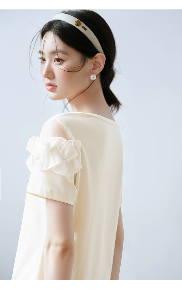 大尺碼荷葉邊斜領短袖T恤女2026新款夏網紗拼接漂亮露肩上衣,大尺碼荷葉邊斜領短袖T恤女2026新款夏網紗拼接漂亮露肩上衣,HBFS1170,大尺碼荷葉邊斜領短袖T恤女2026新款夏網紗拼接漂亮露肩上衣,荷葉斜領,質感單品
