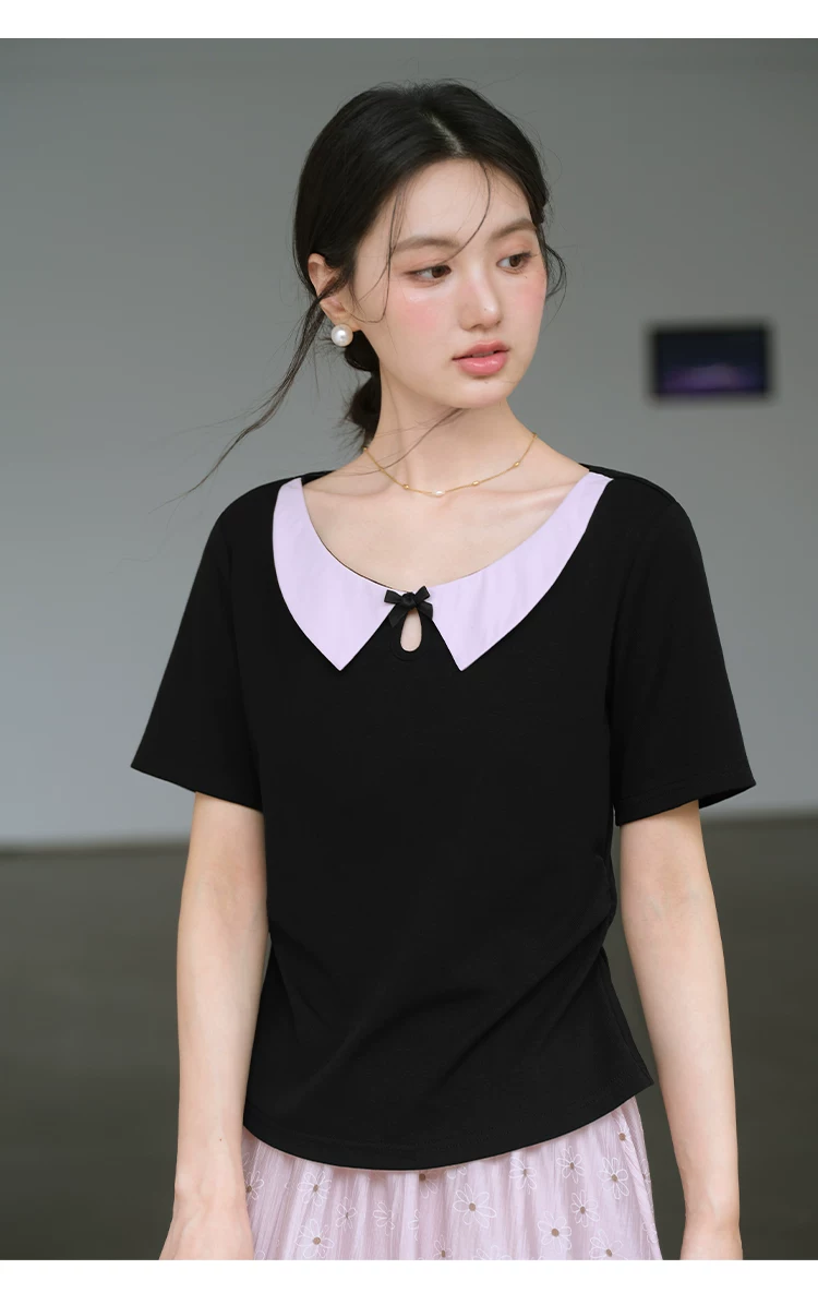 夏裝女2026新款正肩短袖T恤女大尺碼胖mm顯瘦韓系設計感上衣,夏裝女2026新款正肩短袖T恤女大尺碼胖mm顯瘦韓系設計感上衣,HBFS1173,夏裝女2026新款正肩短袖T恤女大尺碼胖mm顯瘦韓系設計感上衣,撞色翻領,正肩版型