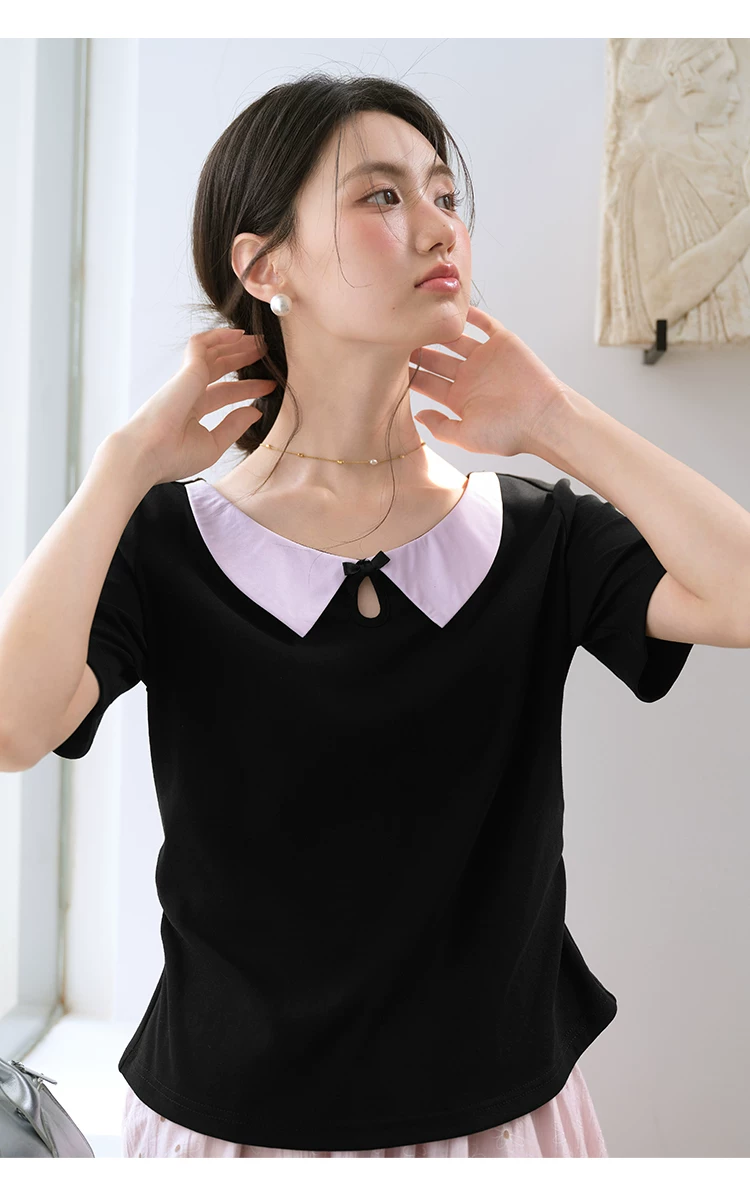 夏裝女2026新款正肩短袖T恤女大尺碼胖mm顯瘦韓系設計感上衣,夏裝女2026新款正肩短袖T恤女大尺碼胖mm顯瘦韓系設計感上衣,HBFS1173,夏裝女2026新款正肩短袖T恤女大尺碼胖mm顯瘦韓系設計感上衣,撞色翻領,正肩版型
