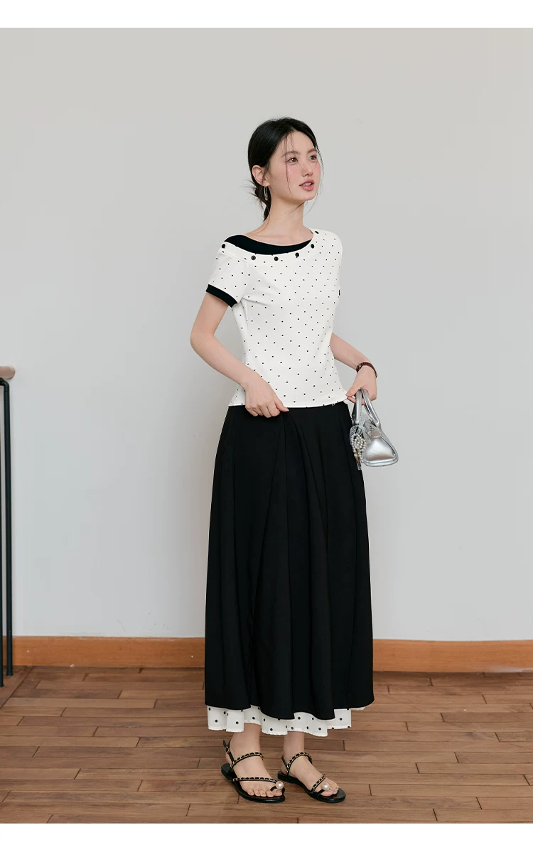 大尺碼胖mm假兩件短袖T恤女2026新款夏季白色斜領波點上衣女,大尺碼胖mm假兩件短袖T恤女2026新款夏季白色斜領波點上衣女,HBFS1178,大尺碼胖mm假兩件短袖T恤女2026新款夏季白色斜領波點上衣女,假兩件式,波點造型