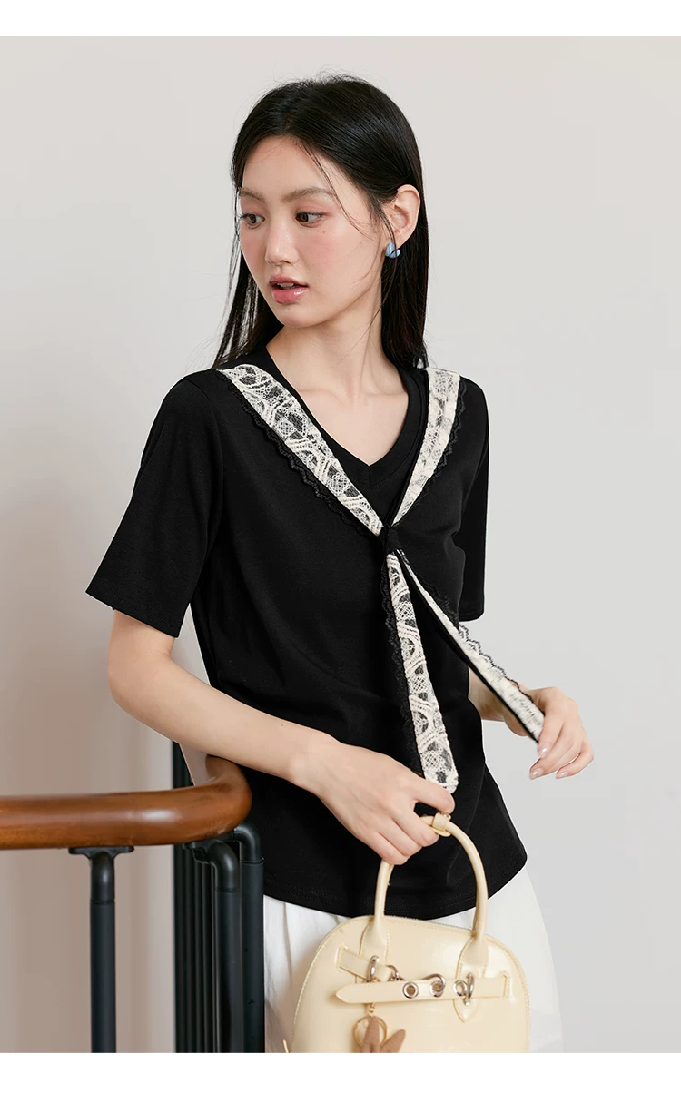 大尺寸胖花蕾絲拼接飄帶T恤女夏2026新款正肩鉅顯瘦遮肉上衣,大尺寸胖花蕾絲拼接飄帶T恤女夏2026新款正肩鉅顯瘦遮肉上衣,HBFS1221,大尺寸胖花蕾絲拼接飄帶T恤女夏2026新款正肩鉅顯瘦遮肉上衣,中大尺碼,飄帶領結