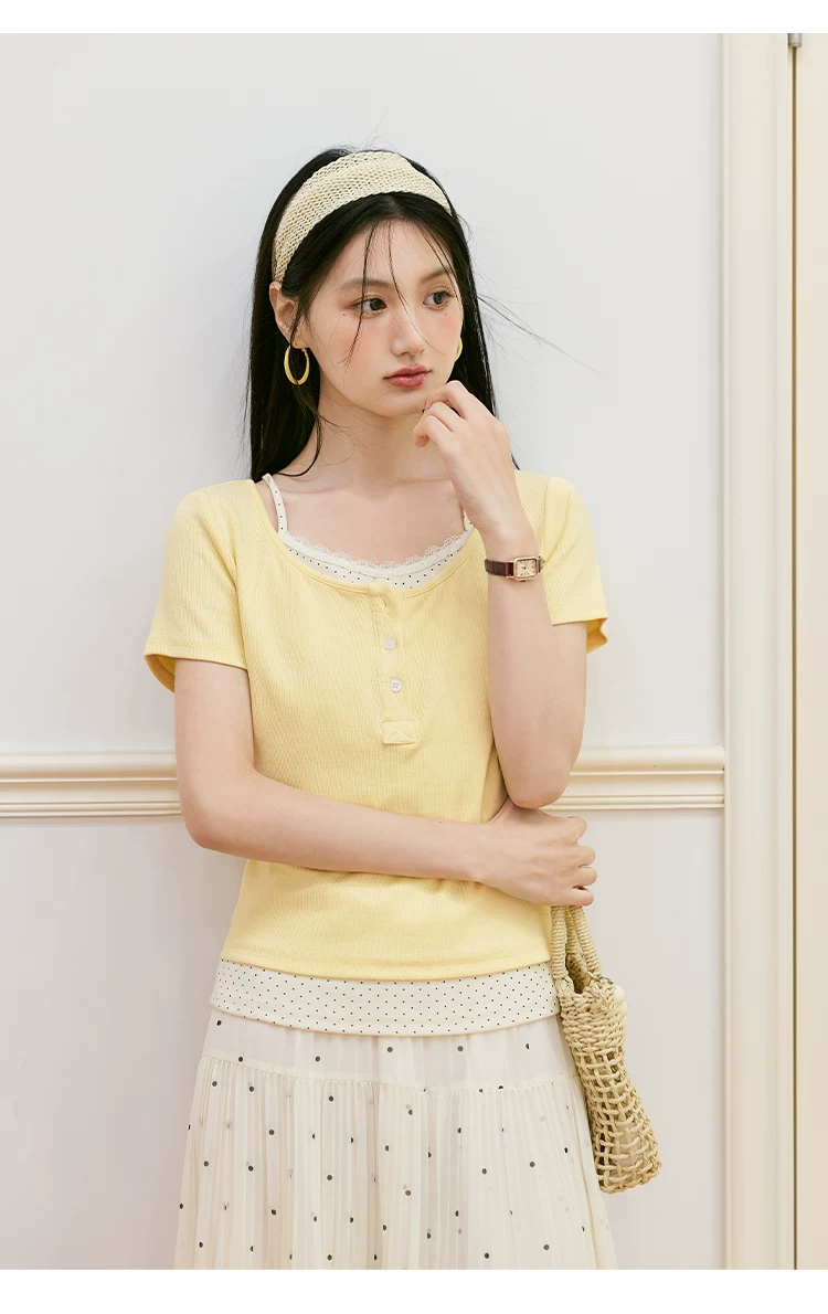 大尺碼波點吊帶拼接假兩件短袖T恤女夏2026新款絕美黃色上衣,大尺碼波點吊帶拼接假兩件短袖T恤女夏2026新款絕美黃色上衣,HBFS1229,大尺碼波點吊帶拼接假兩件短袖T恤女夏2026新款絕美黃色上衣,中大尺碼,假兩件式