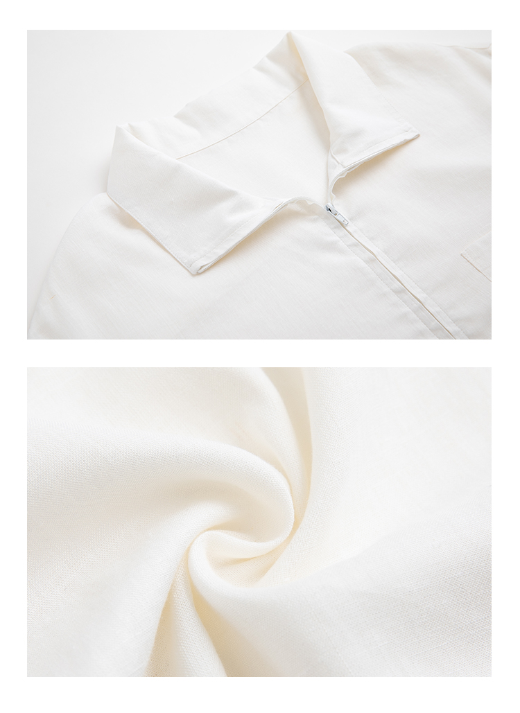 法式慵懶棉麻高領套頭顯瘦廓形休閒中性襯衫