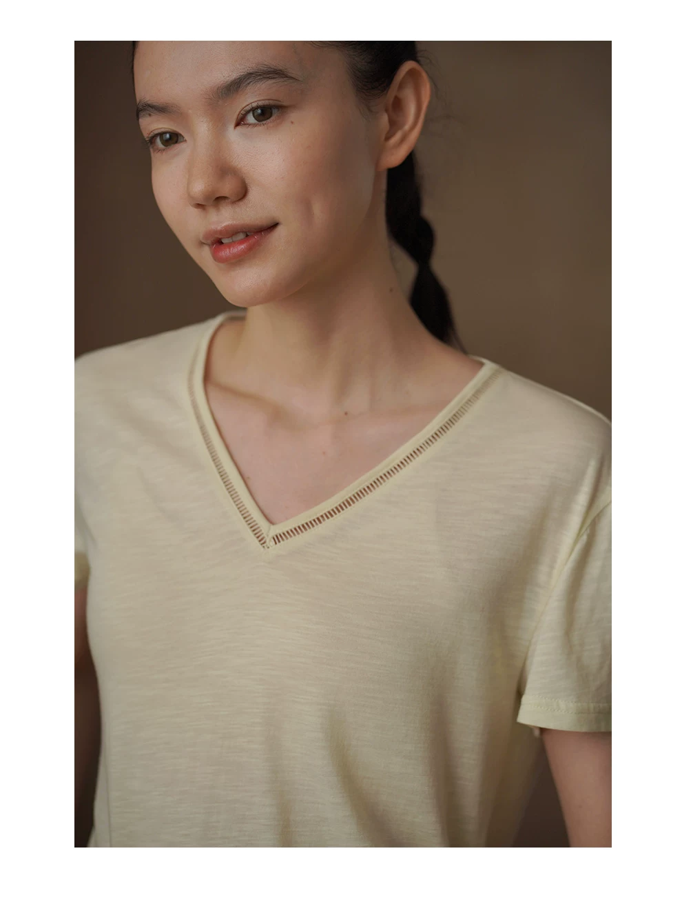 自然微風系列T恤竹節肌理棉寬鬆短袖花邊V領顯瘦上衣女,自然微風系列T恤竹節肌理棉寬鬆短袖花邊V領顯瘦上衣女,HBFS1276,自然微風系列T恤竹節肌理棉寬鬆短袖花邊V領顯瘦上衣女,寬鬆顯瘦,鏤空花邊