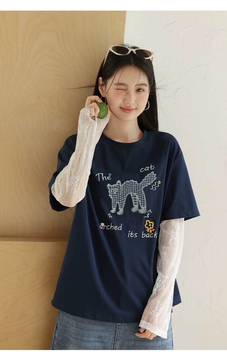 大尺碼蕾絲拼接長袖T恤早秋女裝2026新款寬鬆貓咪刺繡上衣女,大尺碼蕾絲拼接長袖T恤早秋女裝2026新款寬鬆貓咪刺繡上衣女,HBFS1301,大尺碼蕾絲拼接長袖T恤早秋女裝2026新款寬鬆貓咪刺繡上衣女,中大尺碼,蕾絲拼接