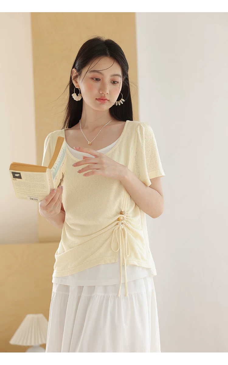 大尺碼假兩件繫帶針織短袖女T恤2026新款多巴胺穿搭夏季上衣,大尺碼假兩件繫帶針織短袖女T恤2026新款多巴胺穿搭夏季上衣,HBFS1303,大尺碼假兩件繫帶針織短袖女T恤2026新款多巴胺穿搭夏季上衣,中大尺碼,假兩件式