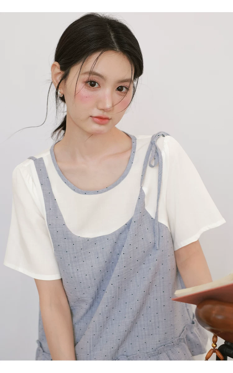 大尺碼波點短袖荷葉邊襯衫女2026新款夏季吊帶拼接假兩件上衣,大尺碼波點短袖荷葉邊襯衫女2026新款夏季吊帶拼接假兩件上衣,HBFS1316,大尺碼波點短袖荷葉邊襯衫女2026新款夏季吊帶拼接假兩件上衣,中大尺碼,假兩件式