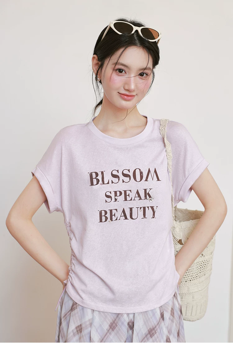 大尺碼夏裝字母印花短袖T恤女2026新款胖mm巨好看粉紫色上衣,大尺碼夏裝字母印花短袖T恤女2026新款胖mm巨好看粉紫色上衣,HBFS1317,大尺碼夏裝字母印花短袖T恤女2026新款胖mm巨好看粉紫色上衣,中大尺碼,腰間抽繩