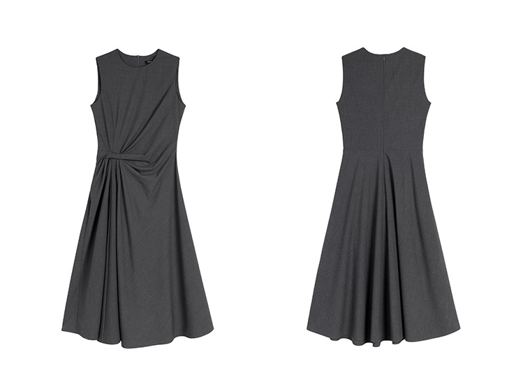 氣質女主高腰線扭結通勤瘦身遮肉連身裙洋裝,長洋裝,洋裝,無袖,輕甜,高雅