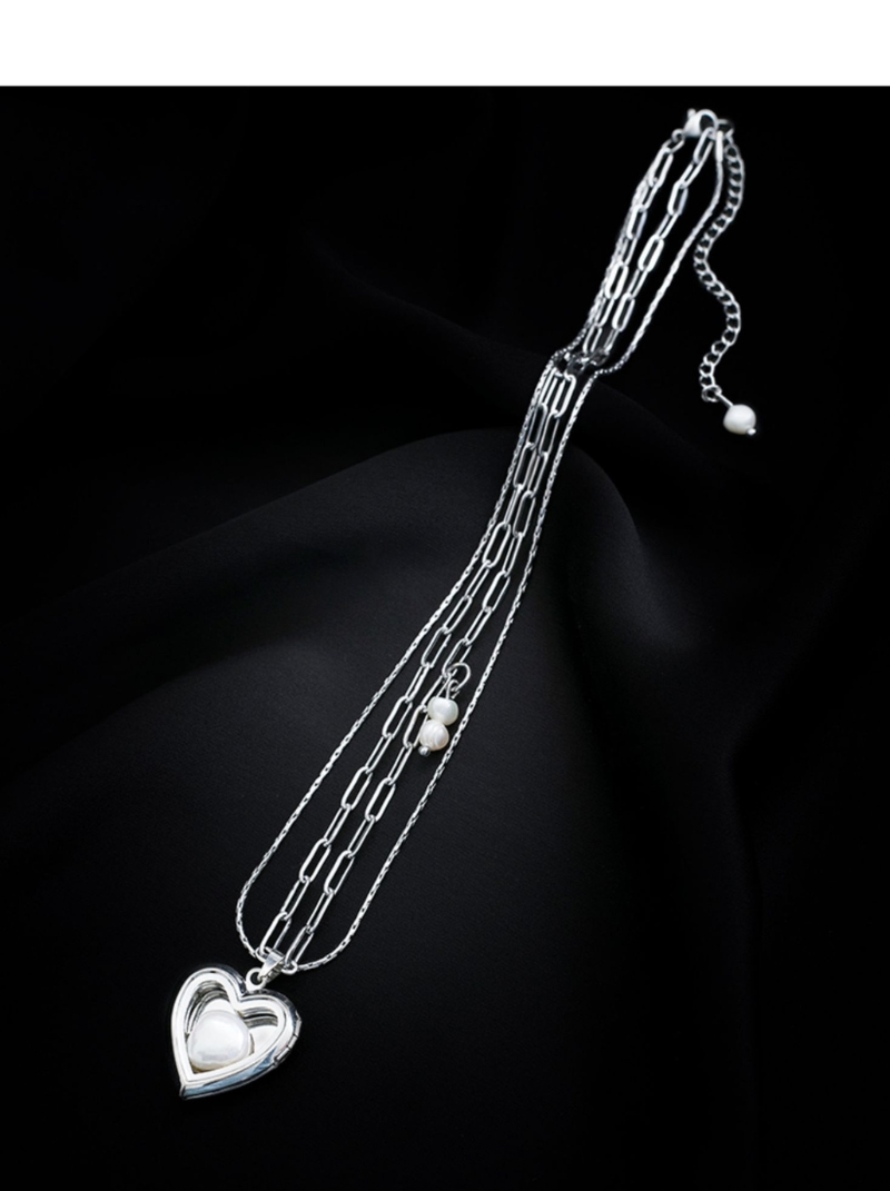歐式愛心珍珠項鍊女小眾雙層設計冷淡風鈦鋼不掉色時尚短版鎖骨鏈