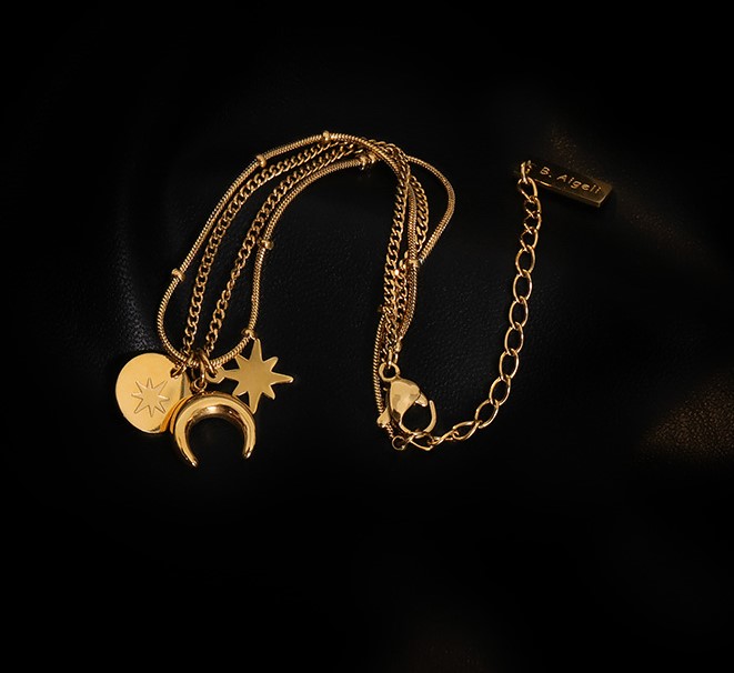 歐美復古簡約個性日月系雙層K金色手鍊