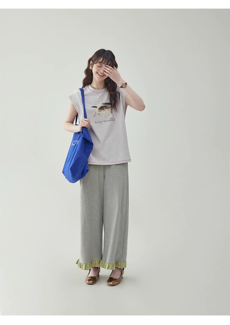 少女感小狗印花無袖純棉t卹女夏季減齡寬鬆上衣
