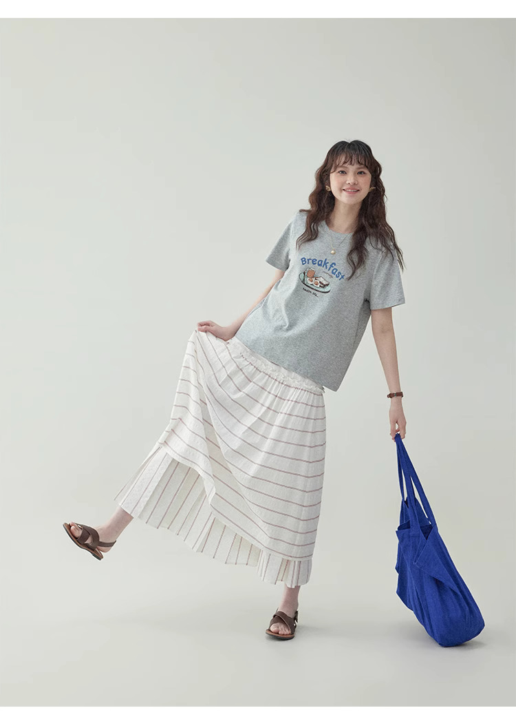 撞色拼接蕾絲純棉半身裙女夏季新款a字中長裙子