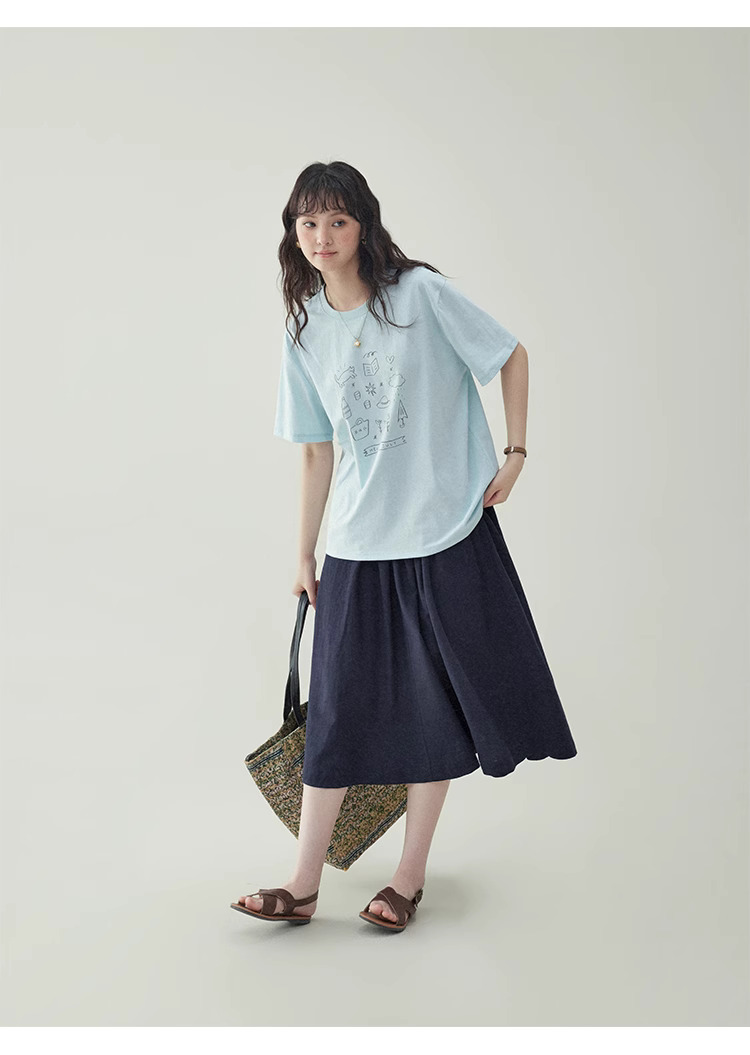 簡約印花純棉短袖T恤女25夏季新款休閒寬鬆上衣