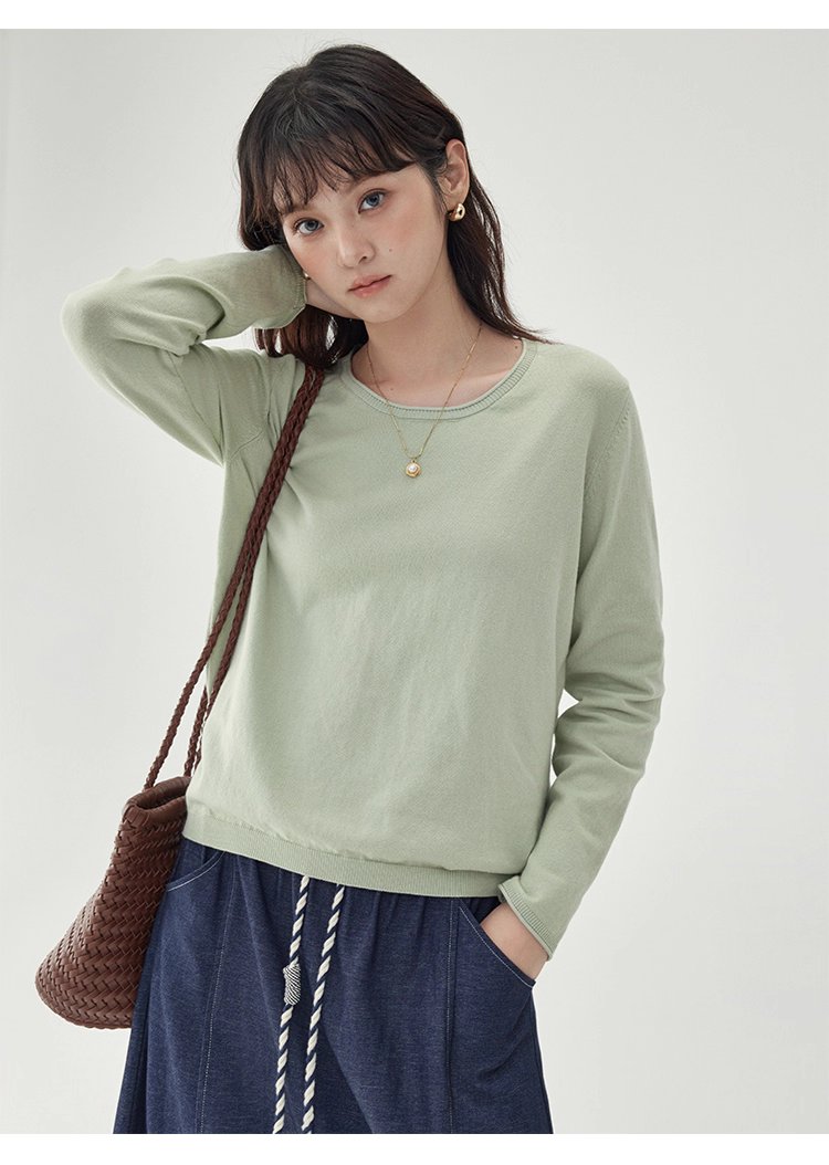 韓系純色毛衣長袖針織衫女秋季新款圓領純棉上衣