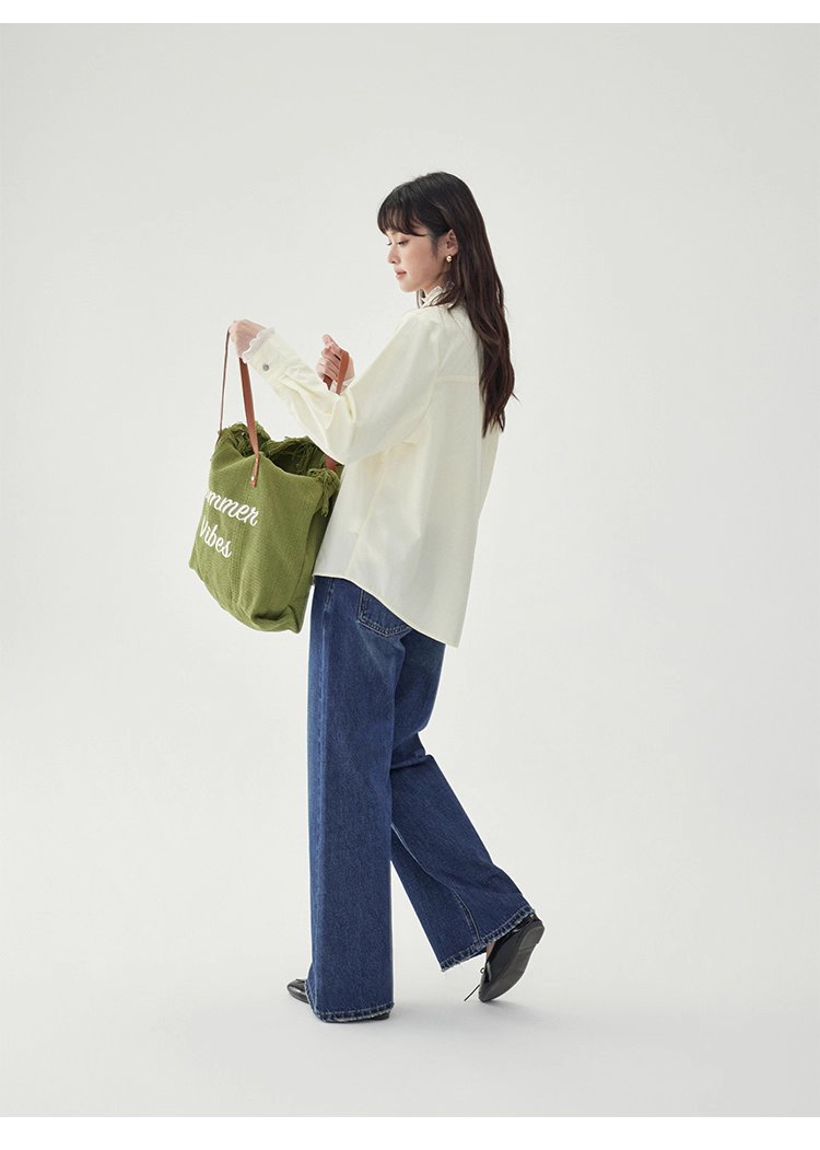 單排扣寬鬆繡襯衫女秋季新款慵懶長袖上衣