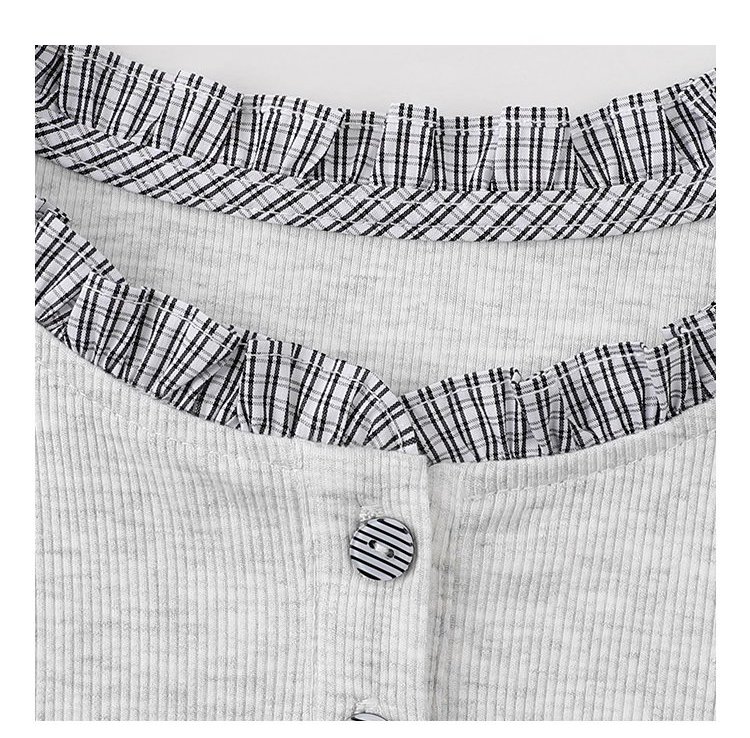 撞色拼接襯衫喇叭袖t卹女秋季新款寬鬆長袖上衣