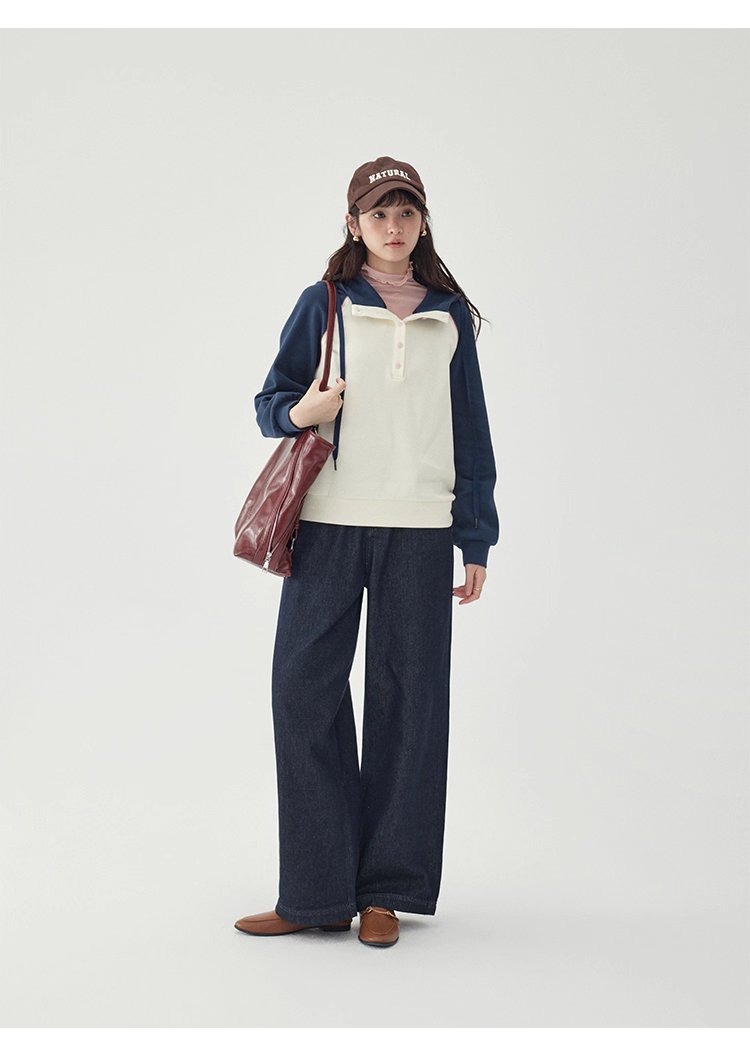 撞色插肩長袖連帽衛衣T恤女25秋季新款減齡上衣