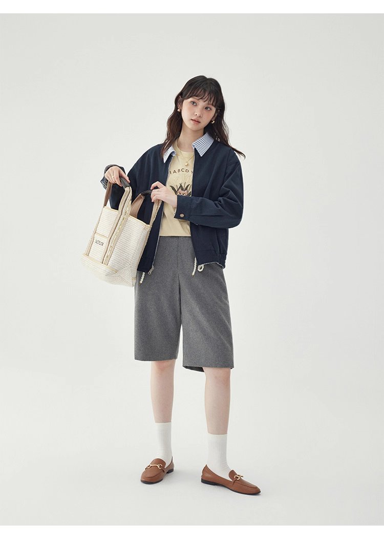 韓國翻領兩面穿拉鍊外套女秋季新款純棉長袖上衣