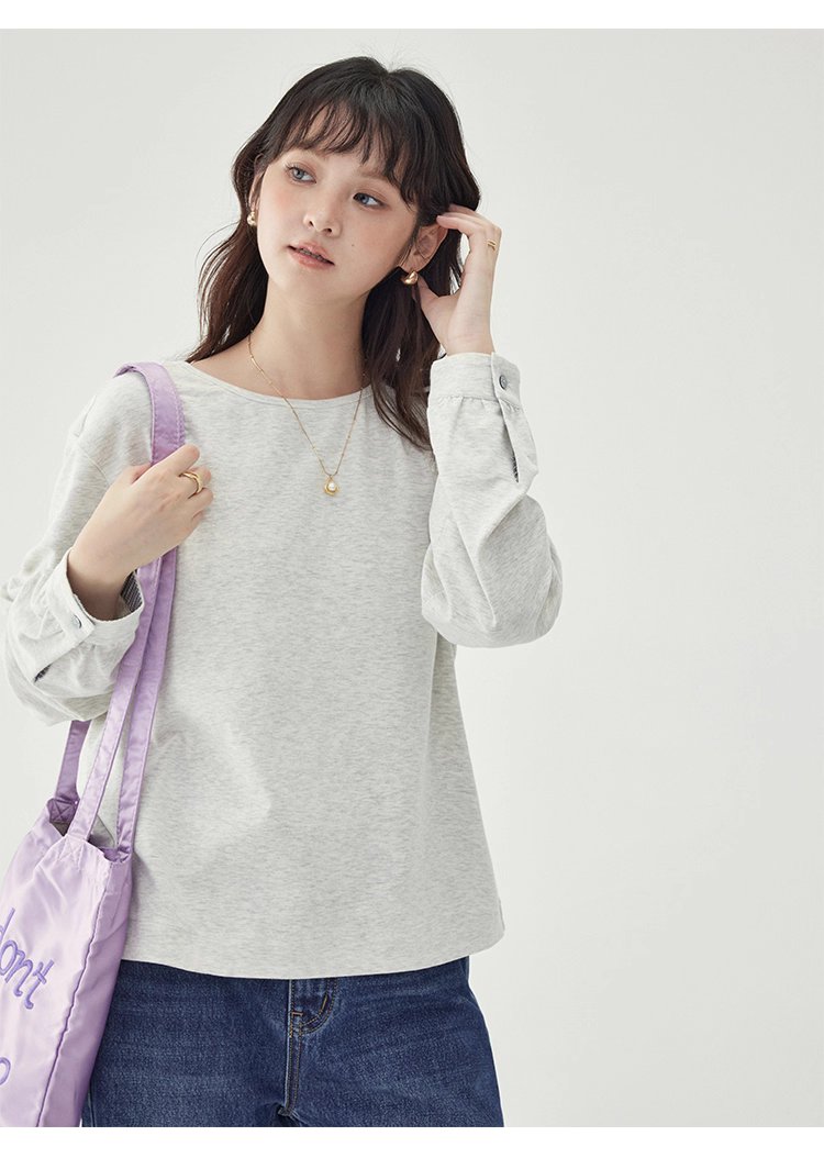 後排扣繫帶圓領衛衣T恤女秋季新款寬鬆長袖上衣