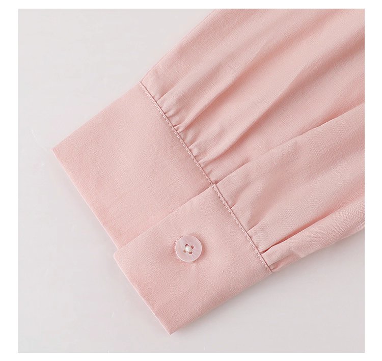 法式繫帶圓領粉紅洋裝女秋新款長袖a字中長裙