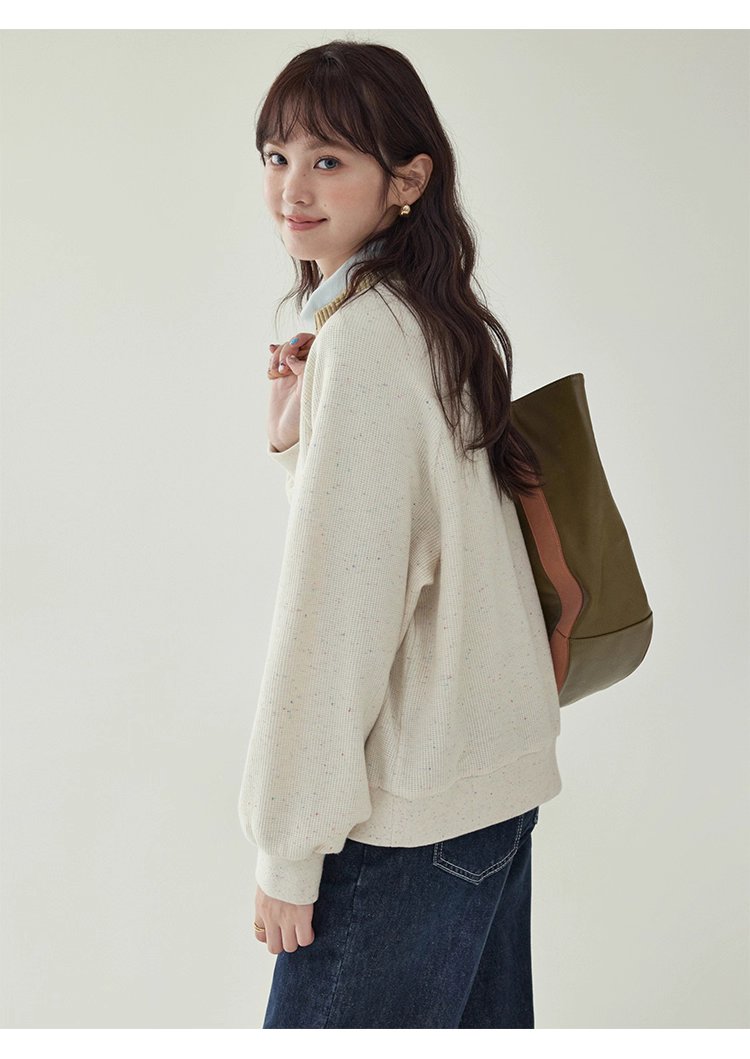 撞色彩點半開拉鍊衛衣T恤女秋季新款插肩袖上衣