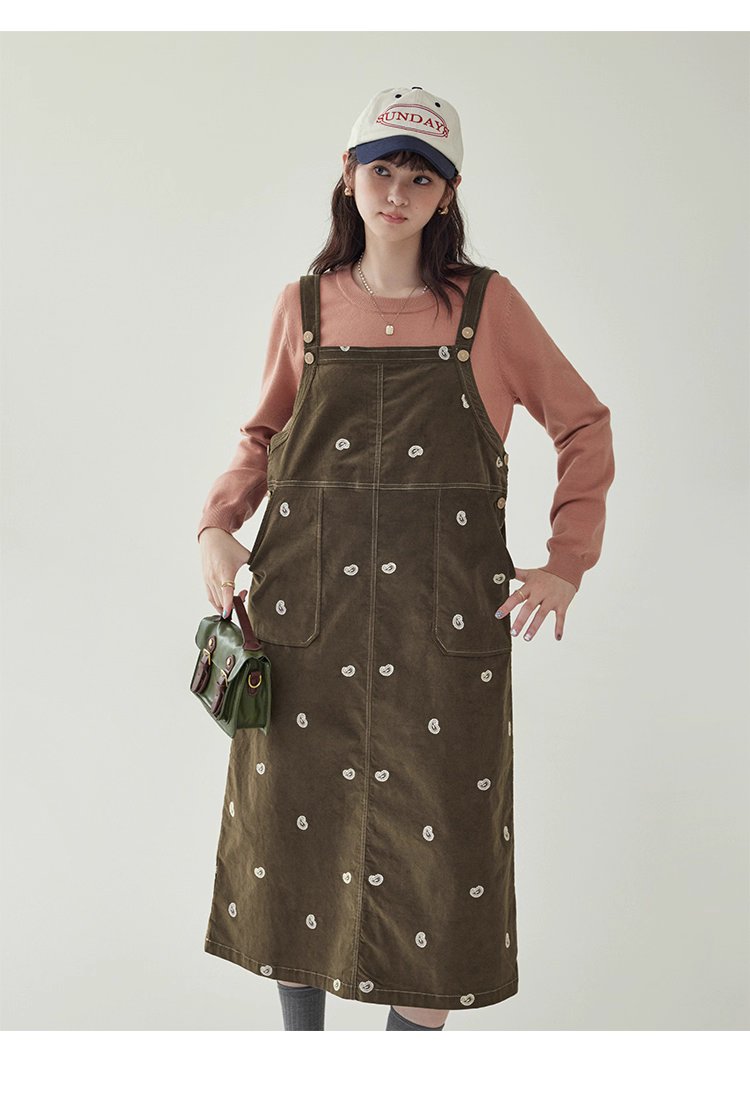 減齡刺繡純棉背帶洋裝女秋季新款後開叉a字裙