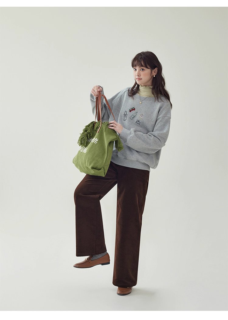 減齡刺繡圓領純棉衛衣女25秋季新款寬鬆長袖上衣