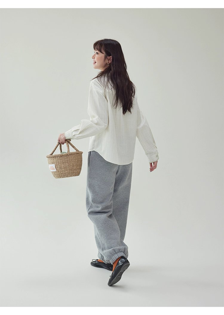 反線條單排扣長袖襯衫女秋季新款polo領寬鬆上衣