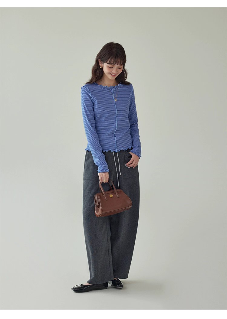 韓系灰色高腰休閒衛褲女秋季新款寬腿百搭彎刀褲