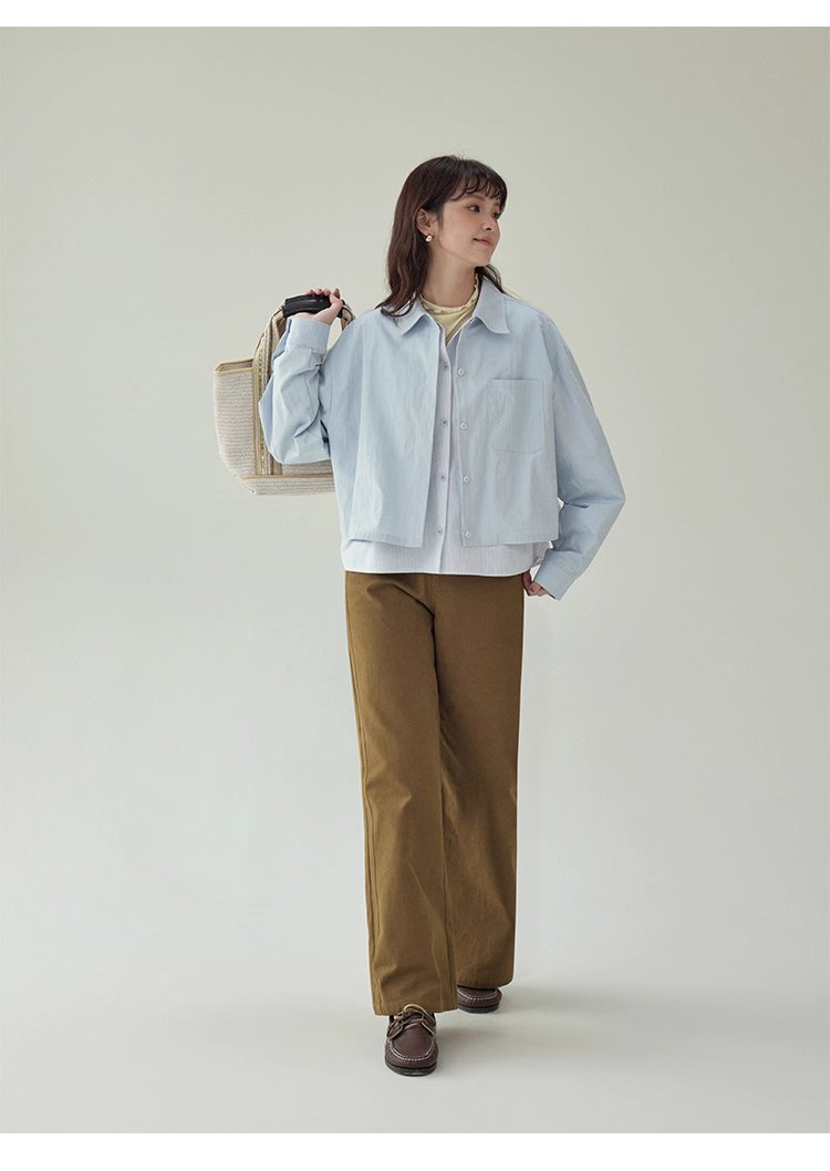 藍色假兩件外套襯衫女秋季超好看單排扣長袖上衣,藍色假兩件外套襯衫女秋季超好看單排扣長袖上衣,HBEW5073,藍色假兩件外套襯衫女秋季超好看單排扣長袖上衣,假兩件式,造型加分