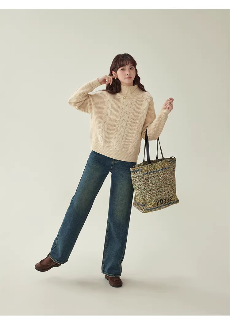 韓系杏色麻花高領毛衣女25冬季新款寬鬆長袖上衣,韓系杏色麻花高領毛衣女25冬季新款寬鬆長袖上衣,HBEW1156,韓系杏色麻花高領毛衣女25冬季新款寬鬆長袖上衣,高領毛衣,麻花針織