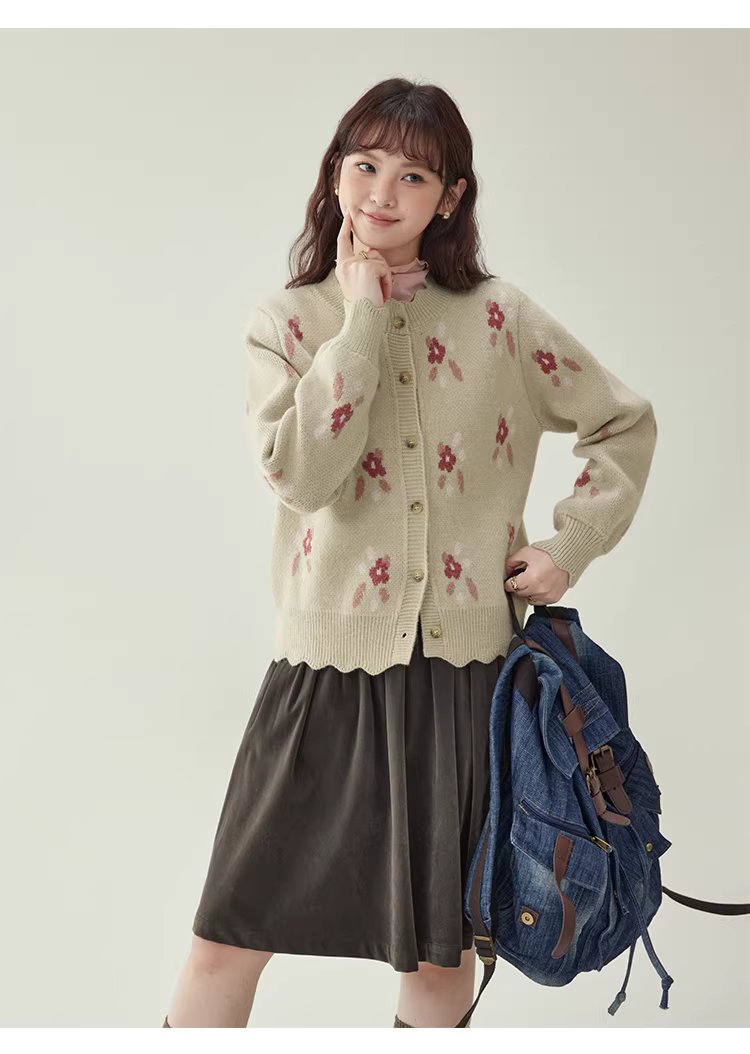 漸層小花加厚毛衣開襟衫女冬季新款蕾絲單排扣上衣,漸層小花加厚毛衣開襟衫女冬季新款蕾絲單排扣上衣,HBEW1196,漸層小花加厚毛衣開襟衫女冬季新款蕾絲單排扣上衣,花邊衣襬,小花針織