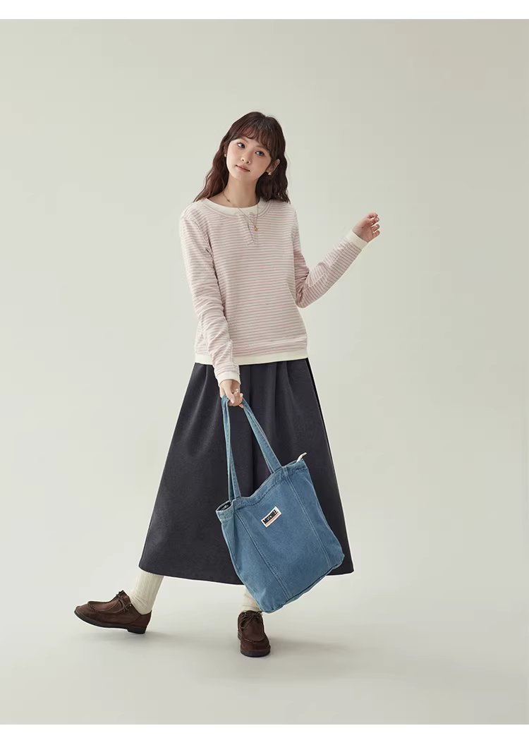 假兩件粉條紋長袖T恤女冬季新款少女感寬鬆上衣,假兩件粉條紋長袖T恤女冬季新款少女感寬鬆上衣,HBEW1197,假兩件粉條紋長袖T恤女冬季新款少女感寬鬆上衣,假兩件式,舒適面料