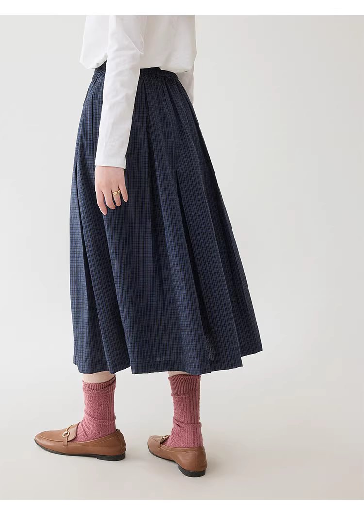 藍格百褶a字純棉半身裙女春季新款鬆緊腰中長裙,藍格百褶a字純棉半身裙女春季新款鬆緊腰中長裙,HBFS2000,藍格百褶a字純棉半身裙女春季新款鬆緊腰中長裙,復古格紋,全棉面料