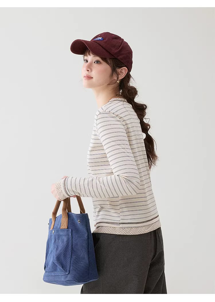 波點拼接圓領條紋T恤女26春季新款短長袖上衣,波點拼接圓領條紋T恤女26春季新款短長袖上衣,HBFS1008,波點拼接圓領條紋T恤女26春季新款短長袖上衣,波點拼接,青春休閒