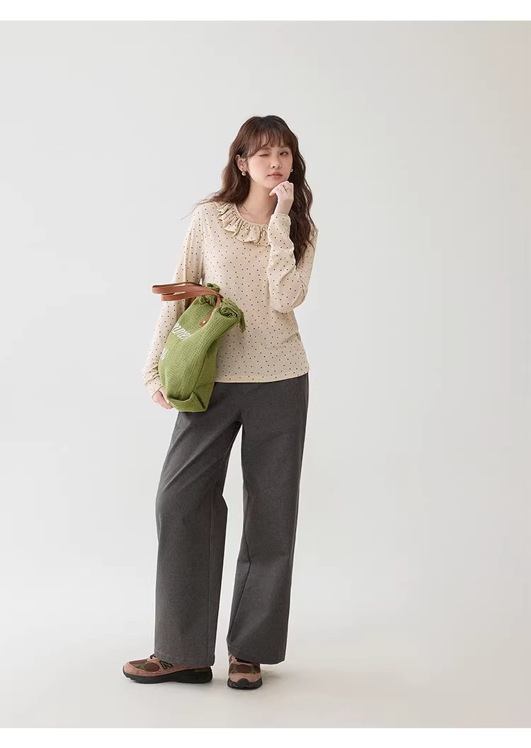 波點荷葉邊圓領T恤女春季新款薄款長袖內搭上衣,波點荷葉邊圓領T恤女春季新款薄款長袖內搭上衣,HBFS1010,波點荷葉邊圓領T恤女春季新款薄款長袖內搭上衣,荷葉邊領,復古波點